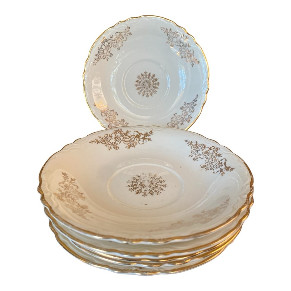 Vintage 1940s Homer Laughlin Golden Rose Saucers Set of 6 Scalloped - Picture 3 of 8